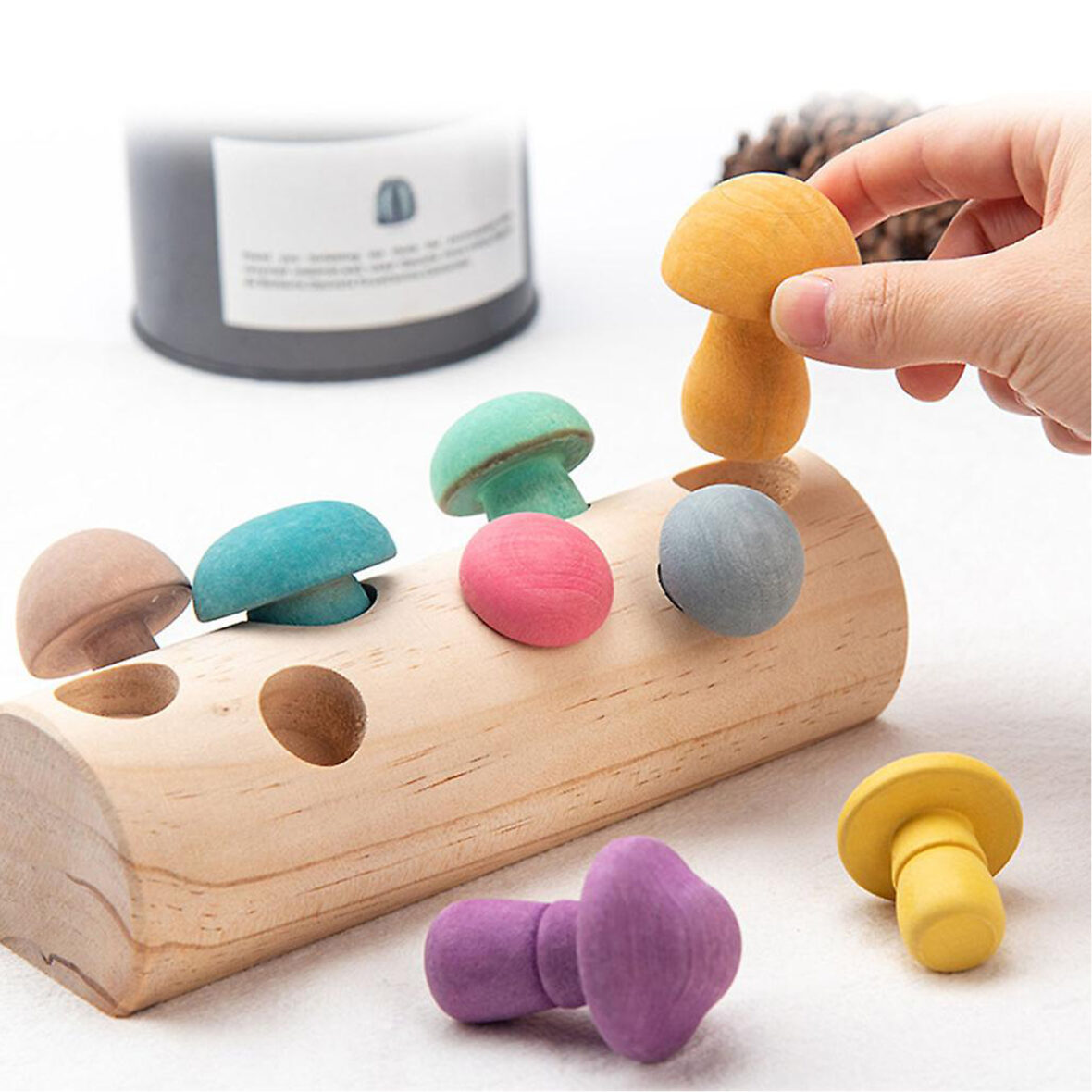 2022 Wooden Rainbow Blocks Mushroom Picking log Game Montessori Educational Toy