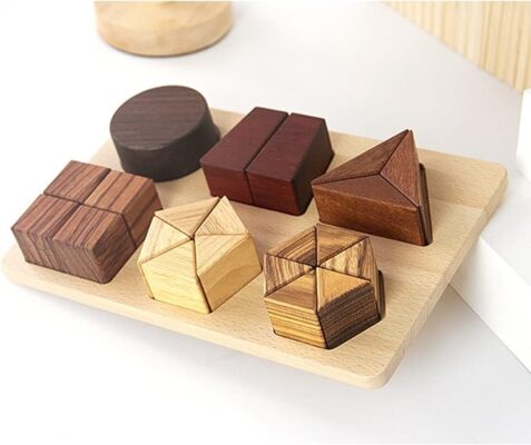 Wooden Geometric Puzzle Set – Natural Brain Teasers & Educational Toys