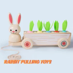 Alternative view of Wooden Rabbit Pull Cart Farm Toy with Removeable Vegetables for Toddlers