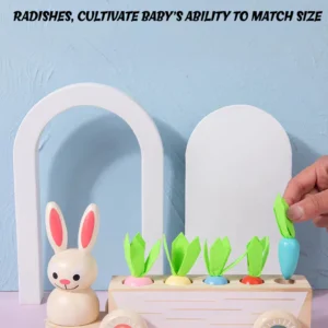 Wooden Rabbit Pull Cart Farm Toy with Removeable Vegetables for Toddlers